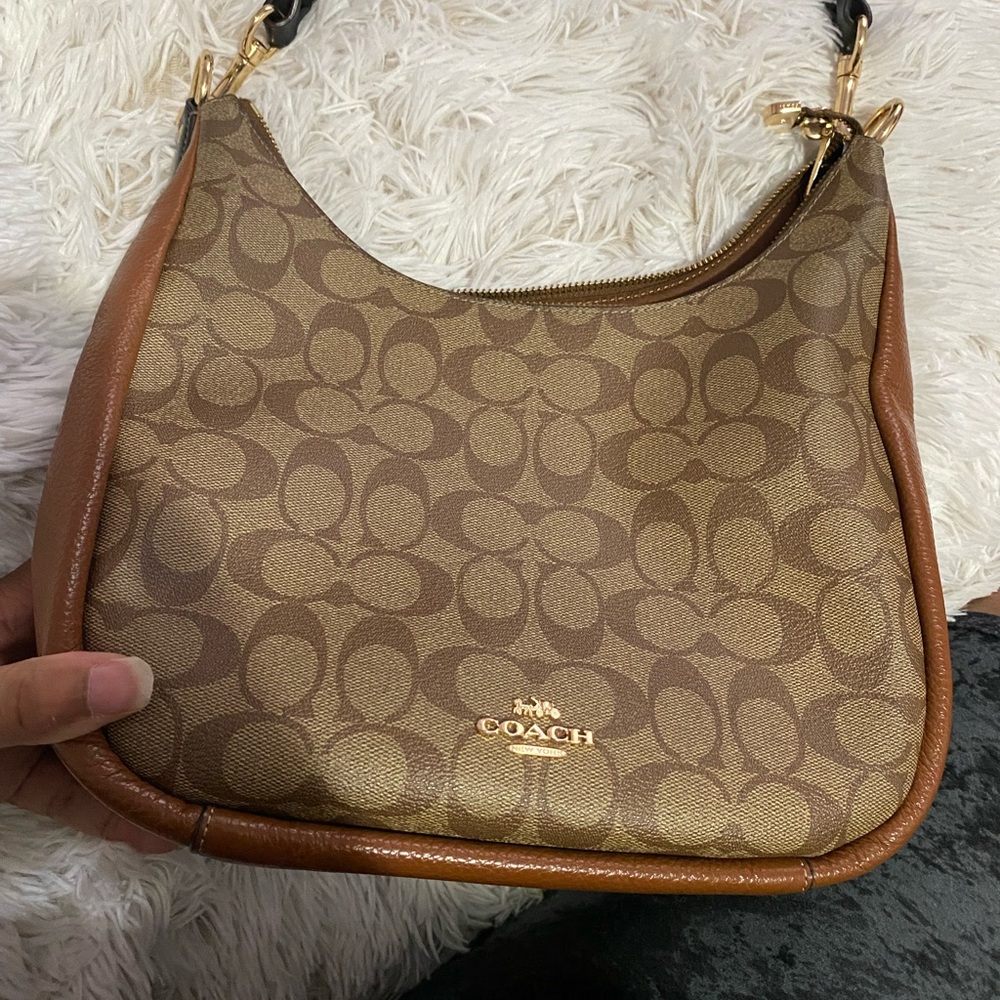 Coach Brown Leather Trim Shoulder Bag